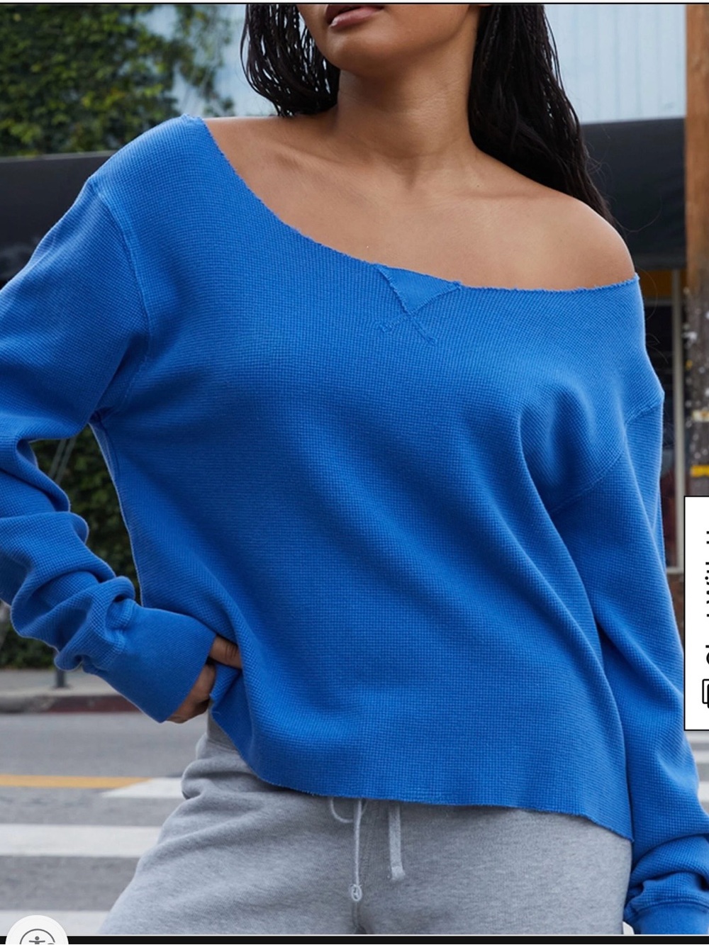 Off-the-Shoulder Lightweight Sweater in Bright Blue